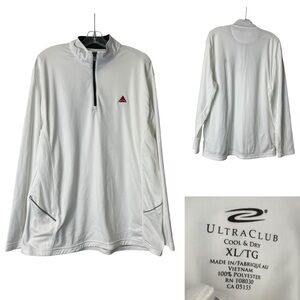 Ultra Club cool‎ & dry half zip performance pullover XL white airline logo